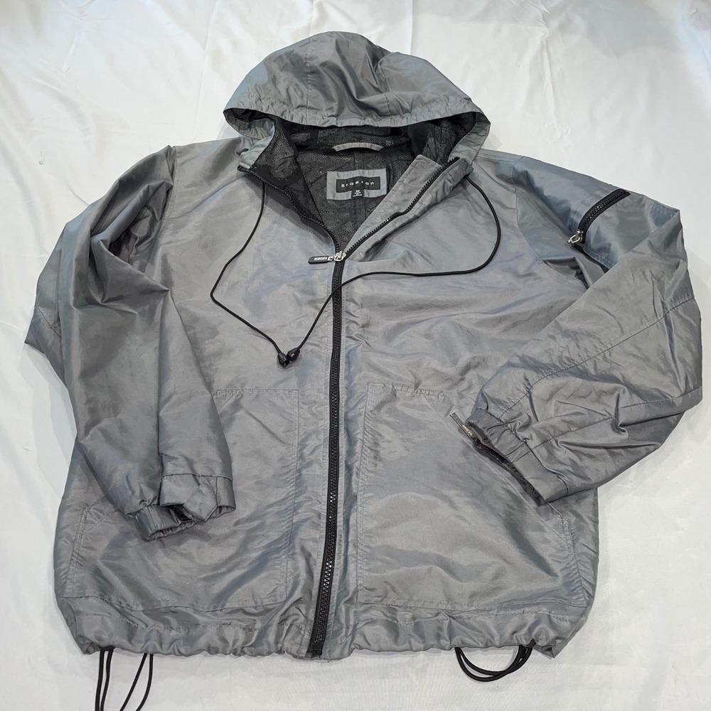 Braetan Mens Metallic Silver Gray Hooded Windbreaker‎ Jacket Mesh Lined Size M